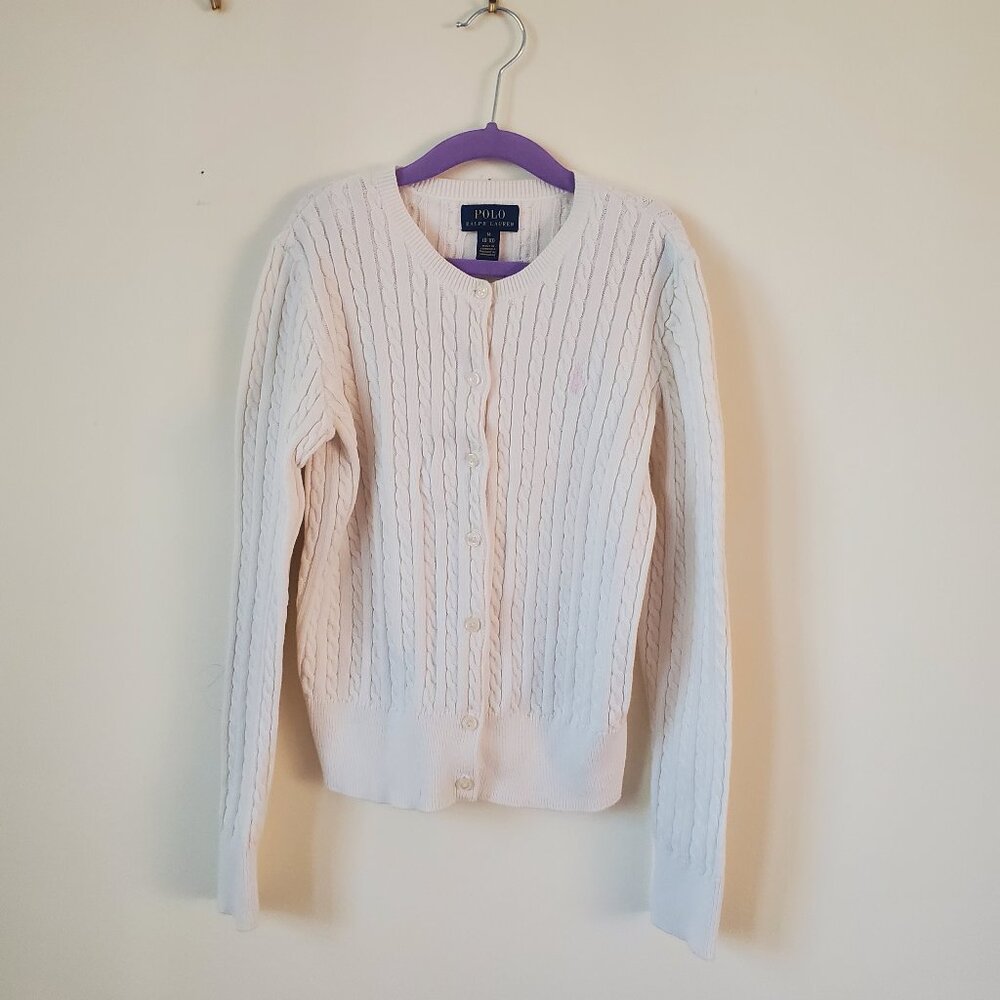 POLO- Ralph Lauren Mini- Cable Cotton Cardigan - Size 8-10 (M)